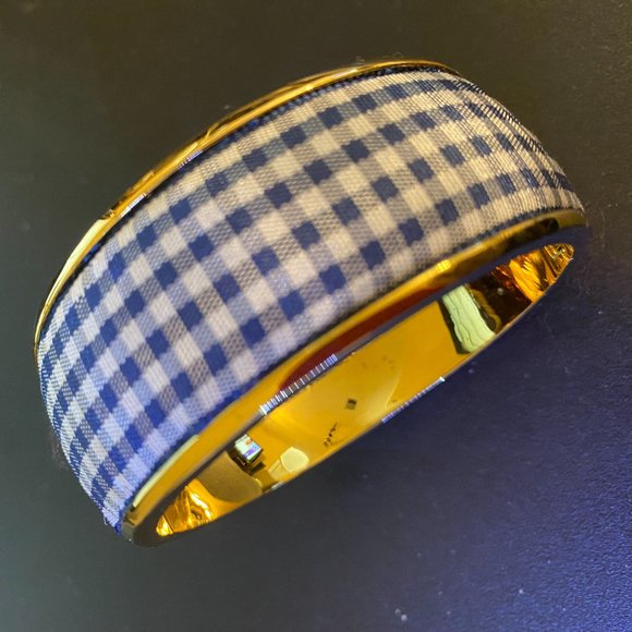 Kate Spade Blue And White Plaid Priint Hinged Bangle Bracelet - Picture 4 of 5